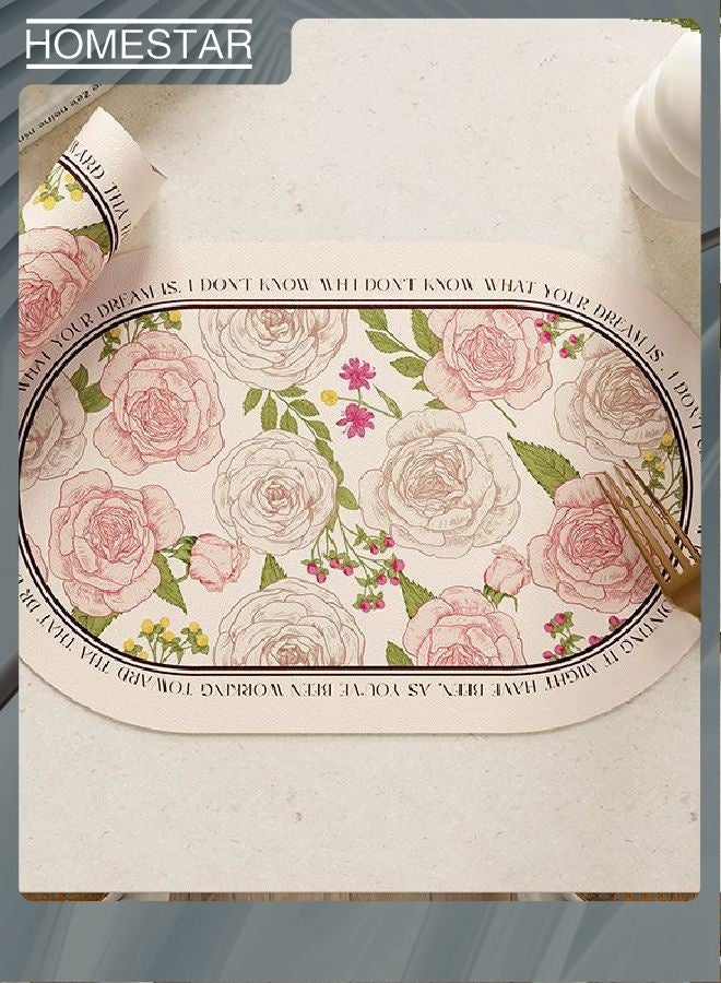 4Pcs Pink and White Rose Leather Washable Placemats,Thick Faux Leather Heat Resistant Rectangle Shape Table Mats,Waterproof Non-Slip Easy to Clean Place Mat for Kitchen Coffee Dining Room Table - Image 2